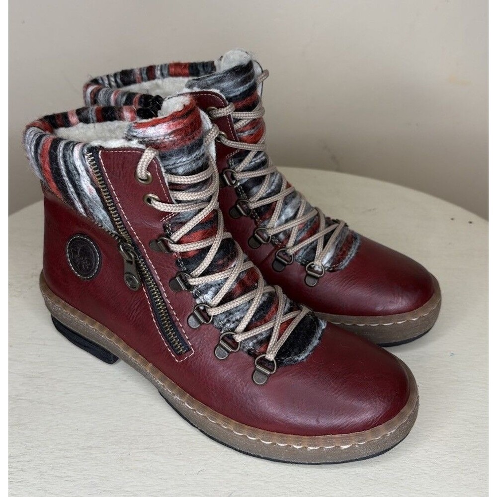 Rieker Felicitas Z6741-35 Burgundy Wine Ankle Boots Women's Size 7-7.5 Boho